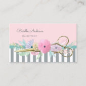 金ゴールドはさみストライプとフローラヘアスタイリスト 名刺 (正面)