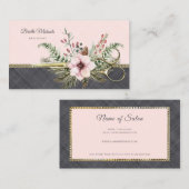 金ゴールドはさみフローラピンクグレーリネン美容師 名刺 (正面/裏面)