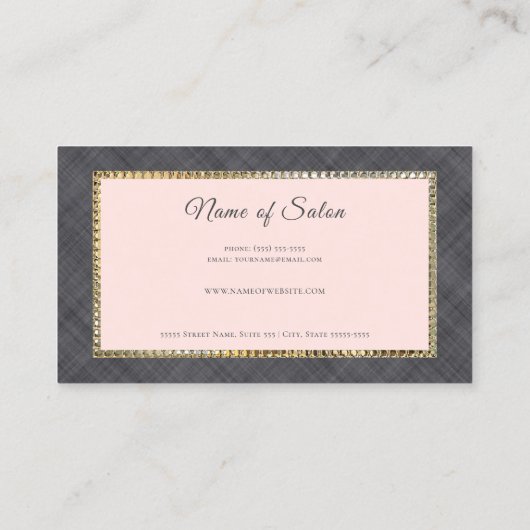 金ゴールドはさみフローラピンクグレーリネン美容師 名刺 (裏面)