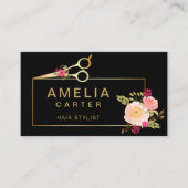 金ゴールドはさみフローラ美容師サロン 名刺 (正面)