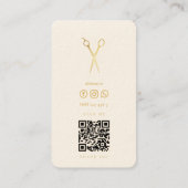 金ゴールドはさみヘアスタイリストのミニマリストQrコード 名刺 (裏面)