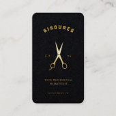 金ゴールドはさみヘアスタイリストのミニマリストQrコード 名刺 (正面)