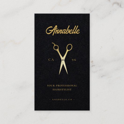 金ゴールドはさみヘアスタイリストサロンバーバーバーショップQrコード 名刺 (正面)
