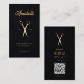 金ゴールドはさみヘアスタイリストサロンバーバーバーショップQrコード 名刺 (正面/裏面)