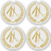 金ゴールドはさみ理容師ショップサークルロゴ輪郭 シール (正面)