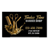 金ゴールドはさみ理髪店理容師店 マグネット名刺 (正面)