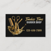 金ゴールドはさみ理髪店理容師店 名刺 (正面)