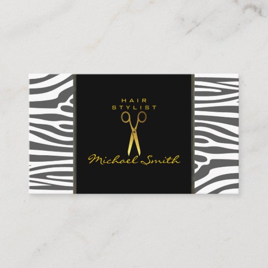 金ゴールドはさみ美容師モダンゼブラスキン#66 名刺 (正面)