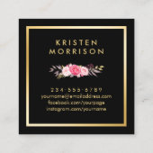 金ゴールドはさみ花美容師美しいサロン スクエア名刺 (裏面)