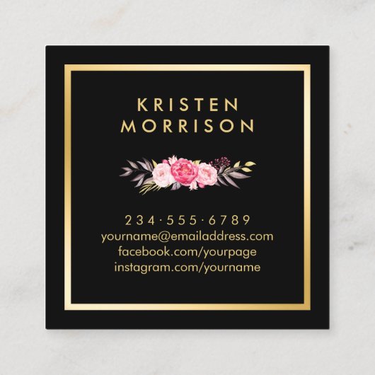 金ゴールドはさみ花美容師美しいサロン スクエア名刺 (裏面)