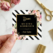 金ゴールドはさみ花美容師美しいサロン スクエア名刺