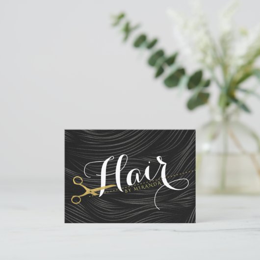 金ゴールドはさみ髪サロンヘアスタイリストアポイントメント 予約カード (スタンド正面)