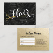 金ゴールドはさみ髪サロンヘアスタイリストアポイントメント 予約カード (正面/裏面)