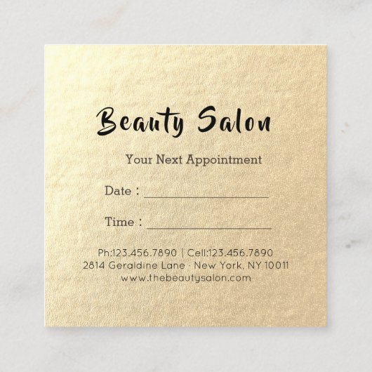 金ゴールドはさみ髪サロンヘアスタイリストアポイントメント 予約カード (裏面)