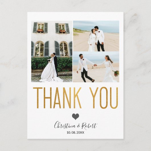 金ゴールドはっきりしたありがカスタムと写真の結婚ありがとう ポストカード (正面)