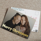 金ゴールドはっきりしたおもしろいメリークリスマスハート家族写真 箔シーズンポストカード