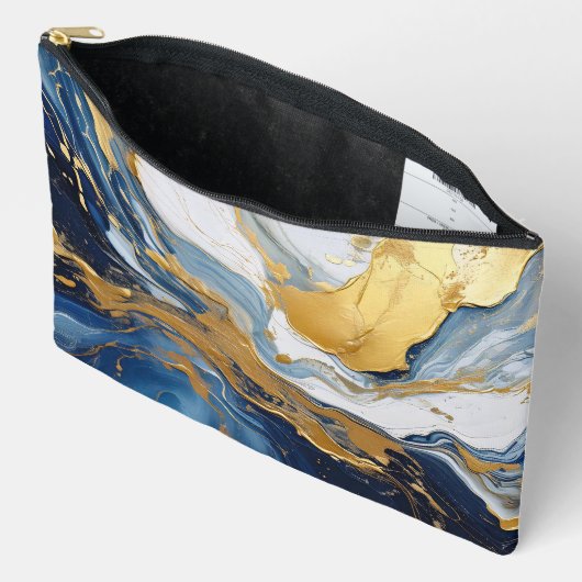 金ゴールドはっきりしたと青のスプラッシュ アクセサリーポーチ (見開き)