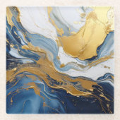 金ゴールドはっきりしたと青のスプラッシュ ガラスコースター (正面)