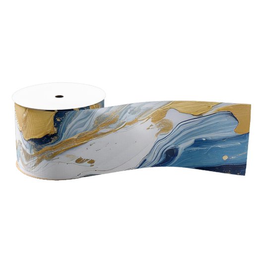 金ゴールドはっきりしたと青のスプラッシュ グログランリボン (リール)