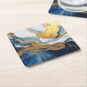 金ゴールドはっきりしたと青のスプラッシュ スクエアペーパーコースター (アングル)