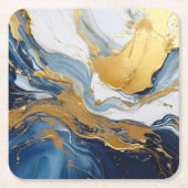 金ゴールドはっきりしたと青のスプラッシュ スクエアペーパーコースター (正面)
