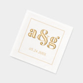 金ゴールドはっきりしたイニシャル結婚タイポグラフィ 箔ナプキン (左)