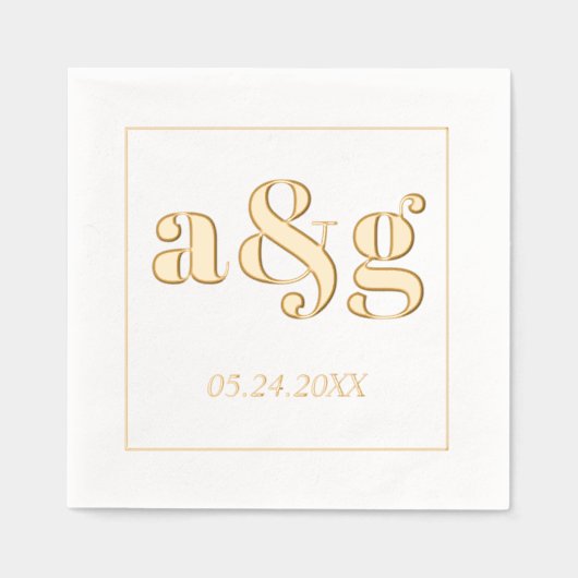 金ゴールドはっきりしたイニシャル結婚タイポグラフィ 箔ナプキン (正面)