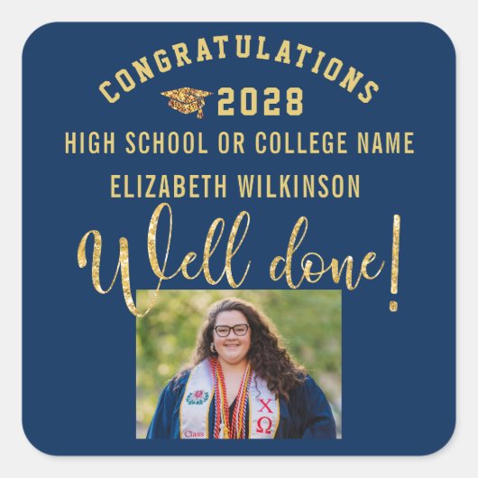 金ゴールドはっきりしたグリッタースカスタムクリプト写真卒業 スクエアシール (正面)