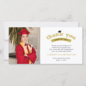 金ゴールドはっきりしたタイポグラフィスケッチ卒業キャップ写真 サンキューカード (正面)