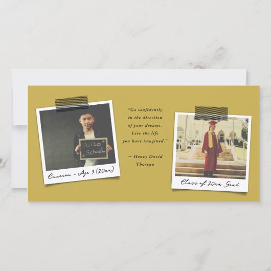 金ゴールドはっきりしたタイポグラフィスケッチ卒業キャップ写真 サンキューカード (裏面)