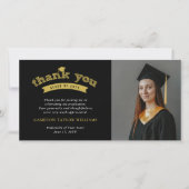 金ゴールドはっきりしたタイポグラフィスケッチ卒業キャップ写真 サンキューカード (正面)
