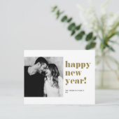 金ゴールドはっきりしたタイポグラフィハッピーニューイヤー写真 シーズンポストカード (スタンド正面)