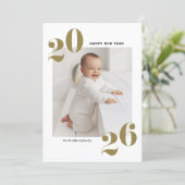 金ゴールドはっきりしたタイポグラフィ2025年新年写真 シーズンカード (スタンド正面)