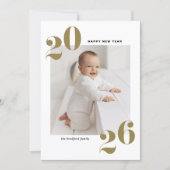 金ゴールドはっきりしたタイポグラフィ2025年新年写真 シーズンカード (正面)