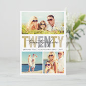 金ゴールドはっきりしたタイポグラフィ2025年新年3フォトコラージュ シーズンカード (スタンド正面)