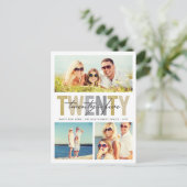 金ゴールドはっきりしたタイポグラフィ2025年新年3フォトコラージュ シーズンポストカード (スタンド正面)