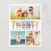 金ゴールドはっきりしたタイポグラフィ2025年新年3フォトコラージュ シーズンポストカード (正面)