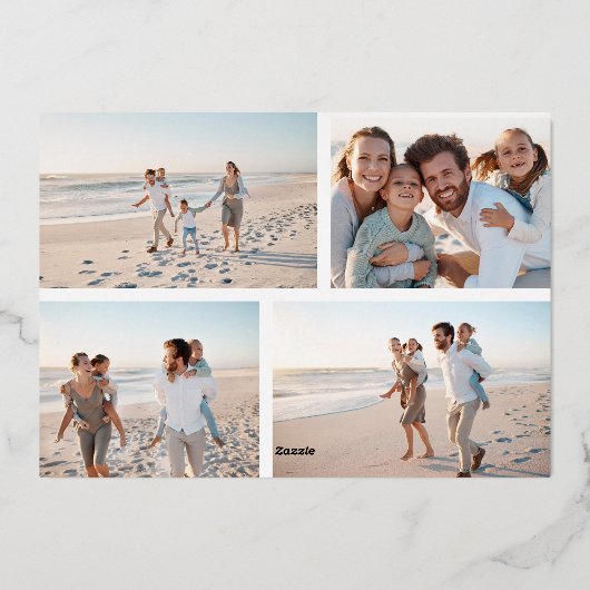 金ゴールドはっきりしたタイポグラフィ5写真メリークリスマス 箔シーズンカード (裏面)