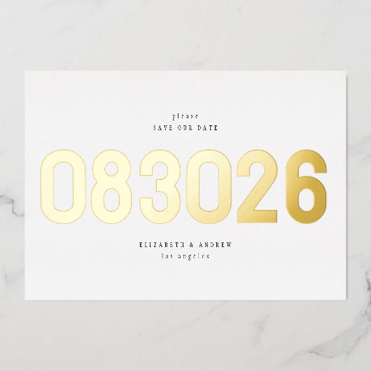 金ゴールドはっきりしたビッグ日シンプル付け写真データの保存 箔招待状 (正面)