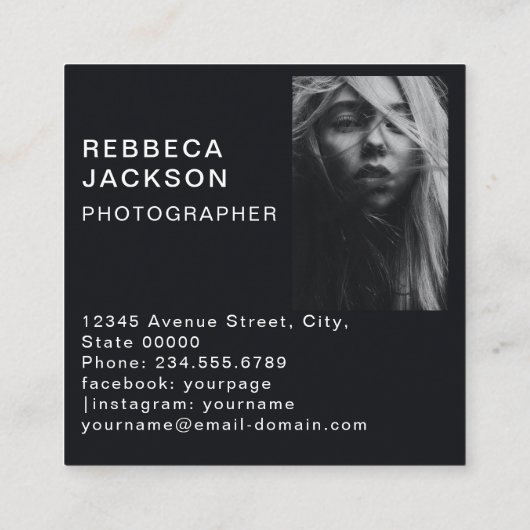 金ゴールドはっきりしたブラックスクリプト2フォトミニマルQRコード スクエア名刺 (裏面)