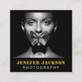 金ゴールドはっきりしたブラックスクリプト2フォトミニマルQRコード スクエア名刺 (正面)