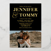 金ゴールドはっきりしたブラック名chic 2枚結婚写真 箔招待状 (正面)