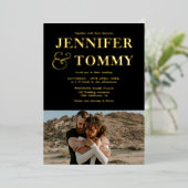 金ゴールドはっきりしたブラック名chic 2枚結婚写真 箔招待状 (立ち正面)