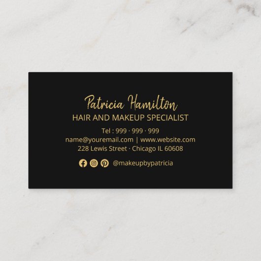 金ゴールドはっきりしたメイクアップアーティストヘアサロン5ロイヤリティカード 名刺 (裏面)