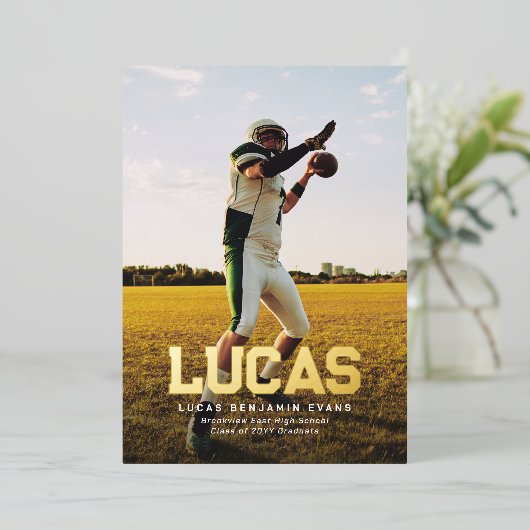 金ゴールドはっきりした名大学院生体育 箔招待状 (立ち正面)