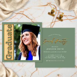 金ゴールドはっきりした賢人写真卒業卒業パーティー 招待状