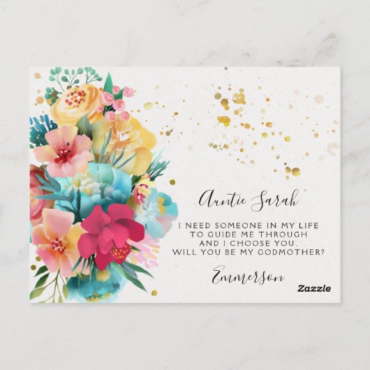 金ゴールドはっきりした（ばちゃばちゃ）跳ねるフローラゴッドマザー提案カード ポストカード (裏面)