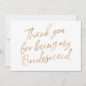 金ゴールドはであることのために上がりました"感謝していしています新婦付添人" サンキューカード (正面)