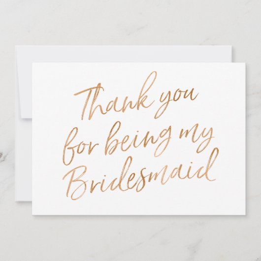 金ゴールドはであることのために上がりました"感謝していしています新婦付添人" サンキューカード (正面)