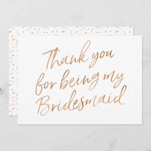 金ゴールドはであることのために上がりました"感謝していしています新婦付添人" サンキューカード (正面/裏面)